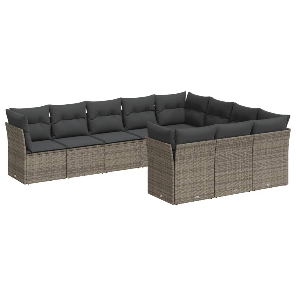 10-tlg. Garten-Sofagarnitur mit Kissen Schwarz Poly Rattan