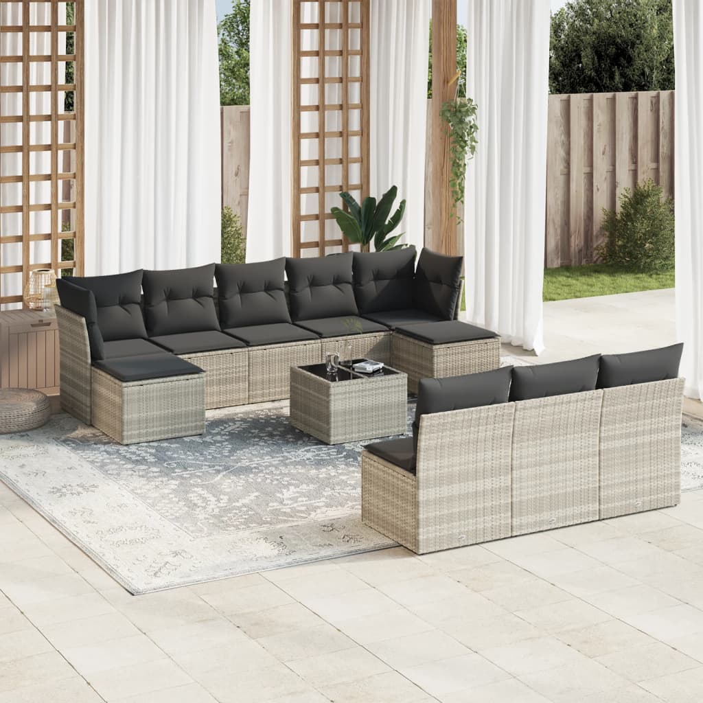 10-tlg. Garten-Sofagarnitur mit Kissen Schwarz Poly Rattan