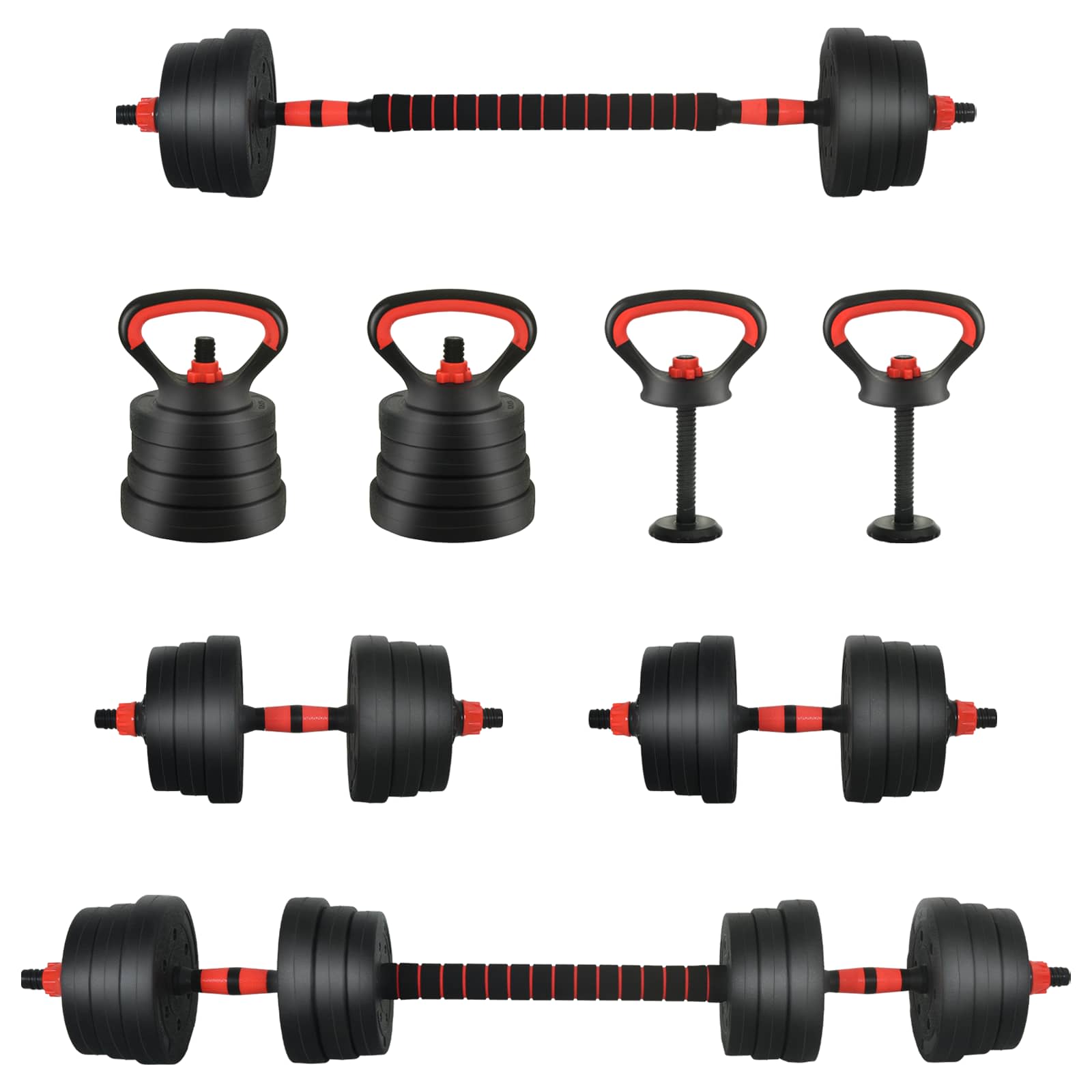 2-in-1 Hantelset 40kg Schwarz und Rot Zement und Eisensand