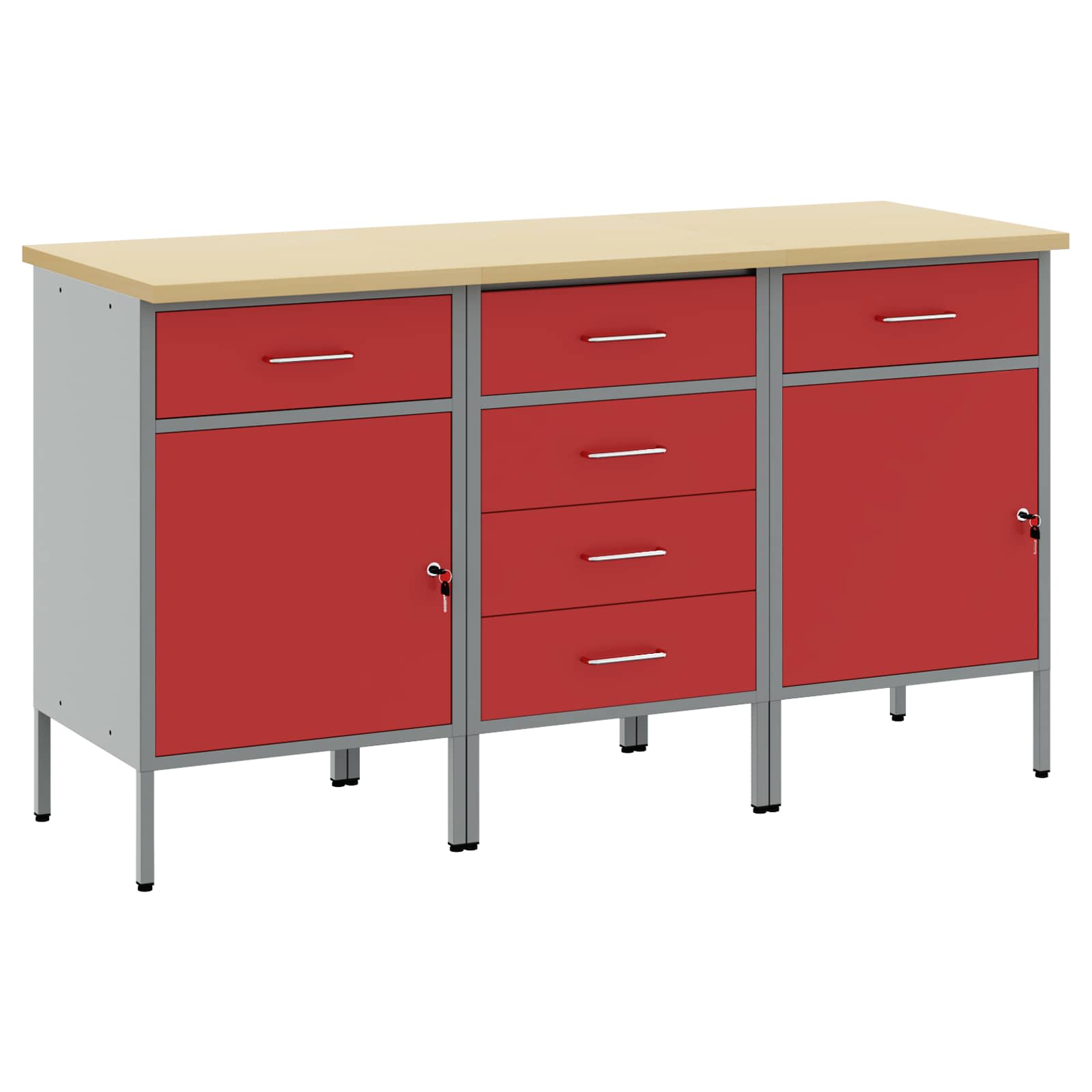 Werkbank mit Schubladen 2 pcs Rot und Grau 100 x 55 x 85 cm