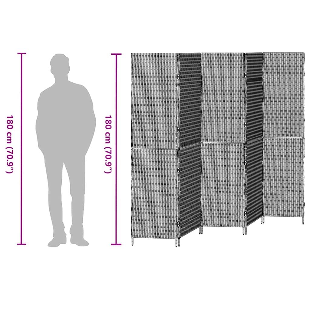 Raumteiler Schwarz 146 x 180 cm Poly-Rattan