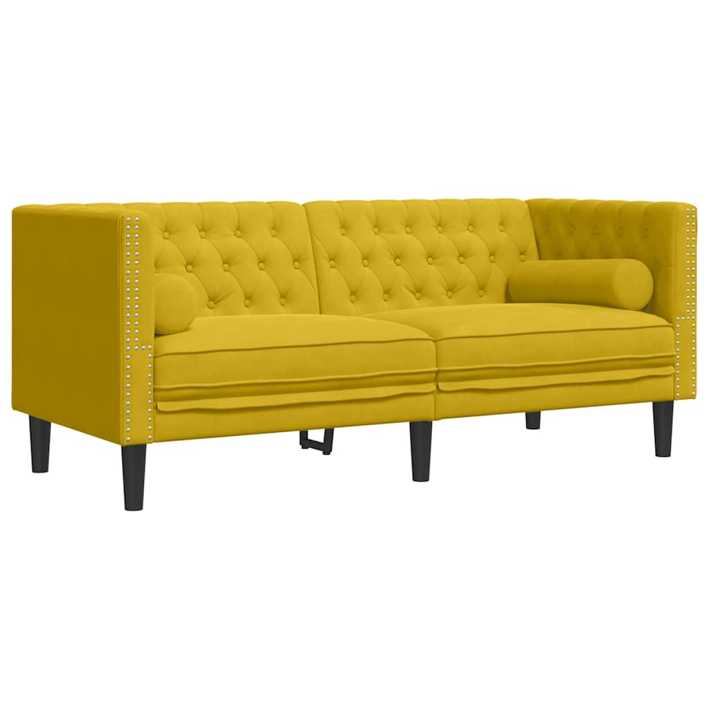 3-tlg. Chesterfield-Sofa-Set mit Nackenrollen Hellgrau Samt
