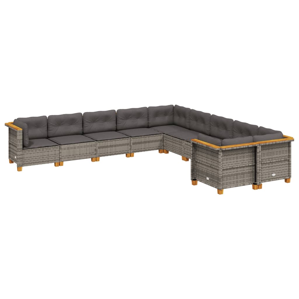10-tlg. Garten-Sofagarnitur mit Kissen Beige Poly Rattan