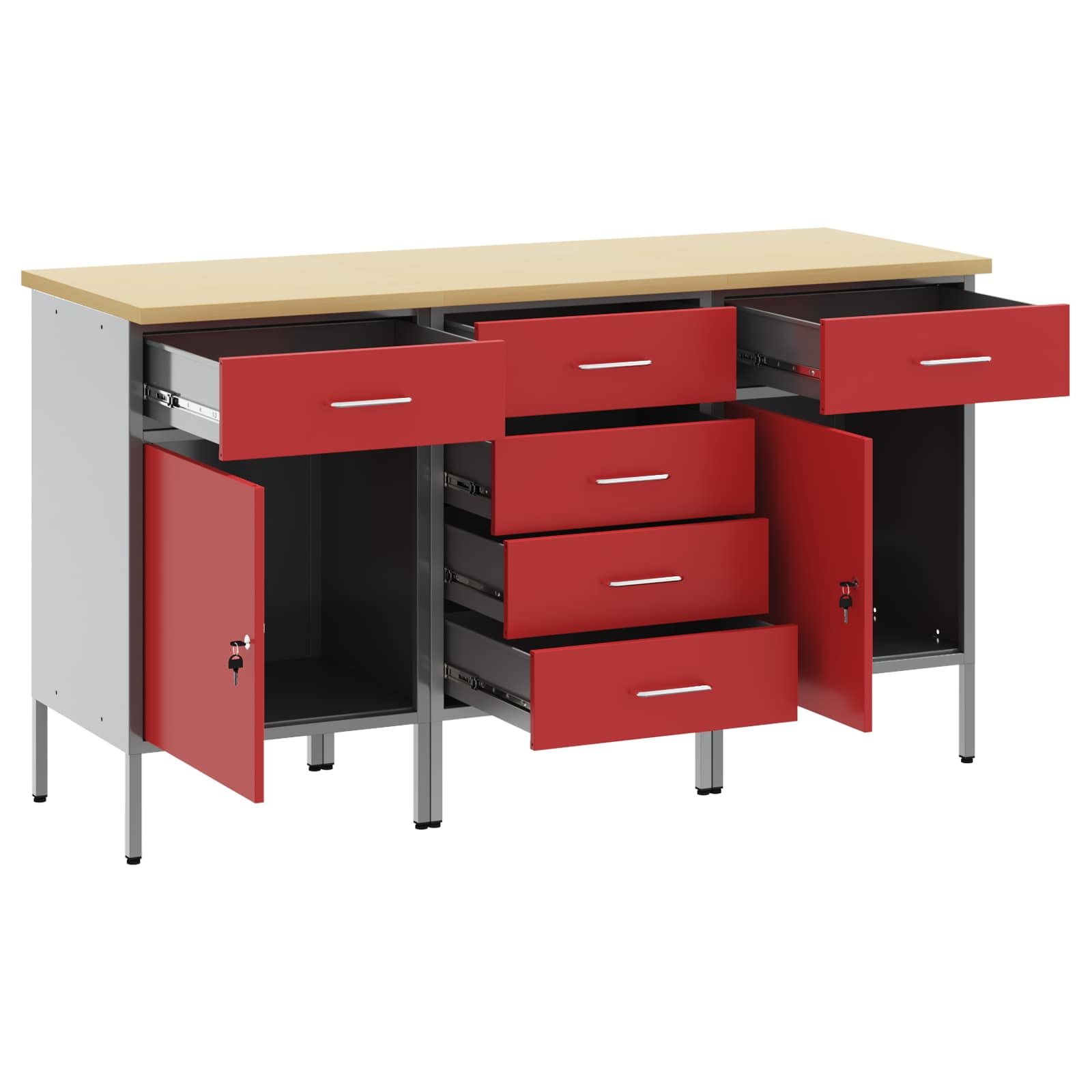 Werkbank mit Schubladen 2 pcs Rot und Grau 100 x 55 x 85 cm