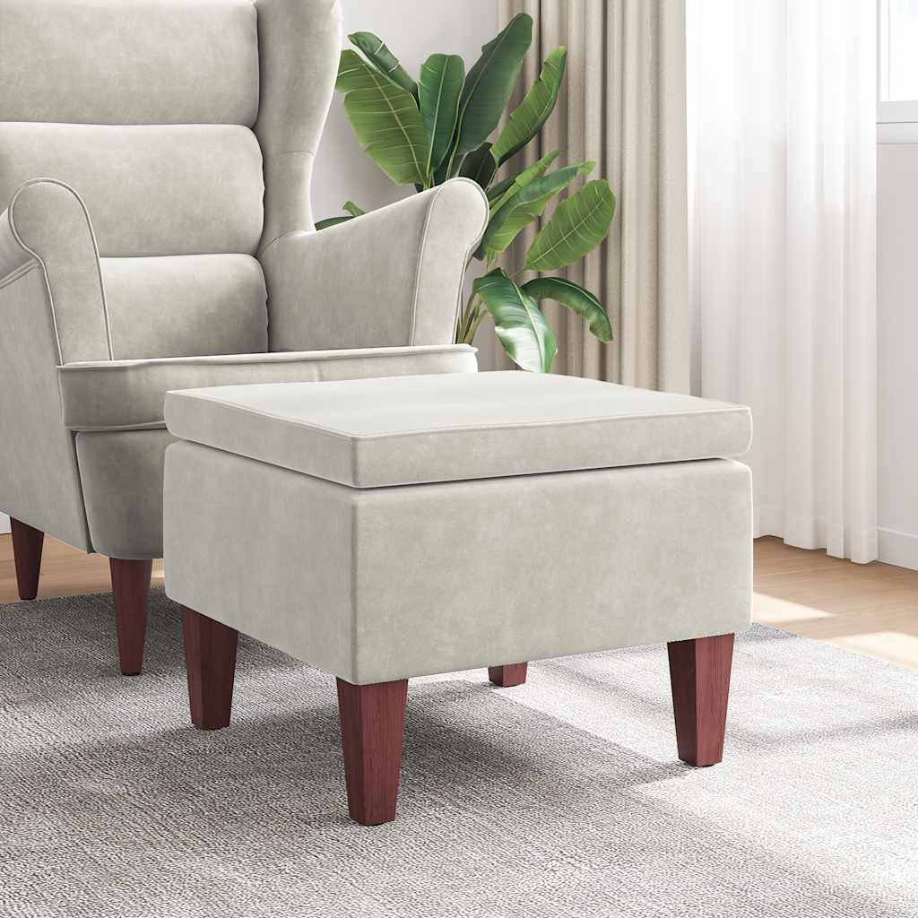 Hocker mit Holzbeinen Dunkelgrau Samt