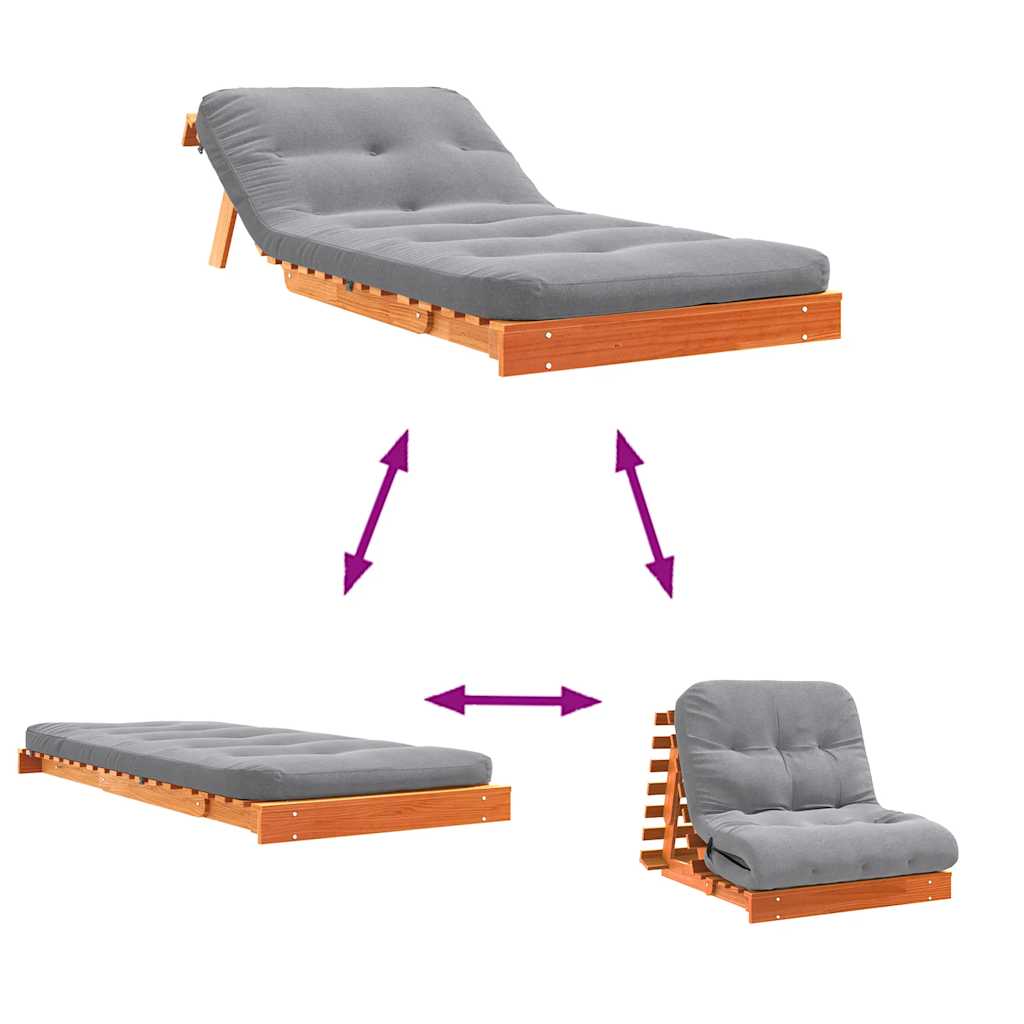 Futon Schlafsofa mit Matratze Braun 70x206x11 Massivholz Kiefer