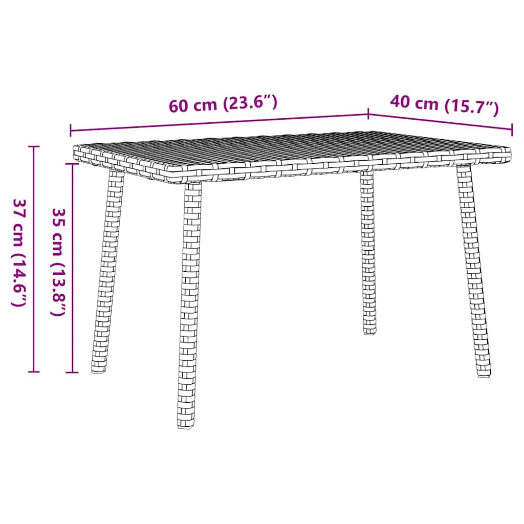 Garten-Couchtisch Rechteckig Schwarz 40x40x37 cm Poly Rattan