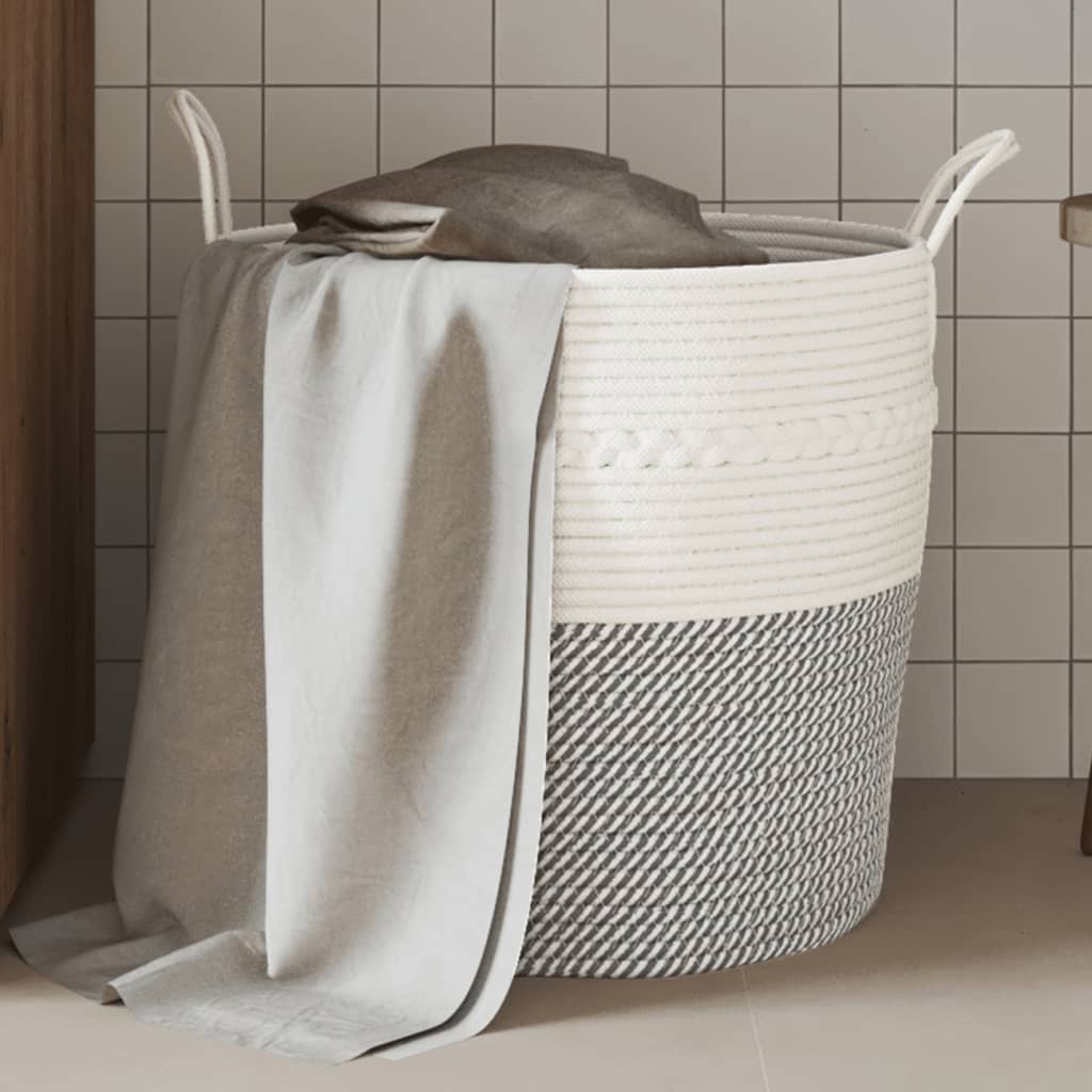 Aufbewahrungskorb Grau und Weiß Ø38x46 cm Baumwolle