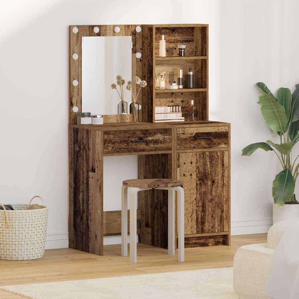 Schminktischset mit LED mit Schubladen 2 pcs Weiß Holzwerkstoff
