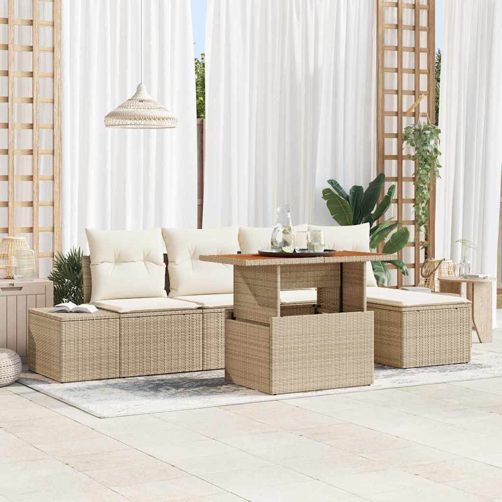 Garten Essgruppe mit Kissen 6 pcs Schwarz und Creme