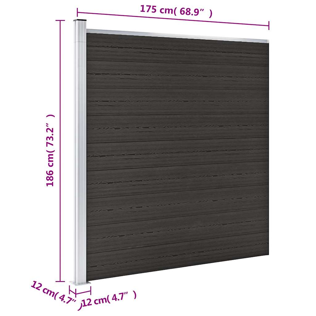 Zaunelement WPC 180x186 cm Schwarz