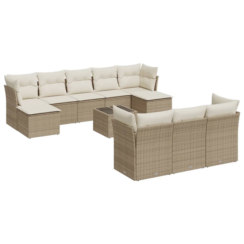 10-tlg. Garten-Sofagarnitur mit Kissen Schwarz Poly Rattan