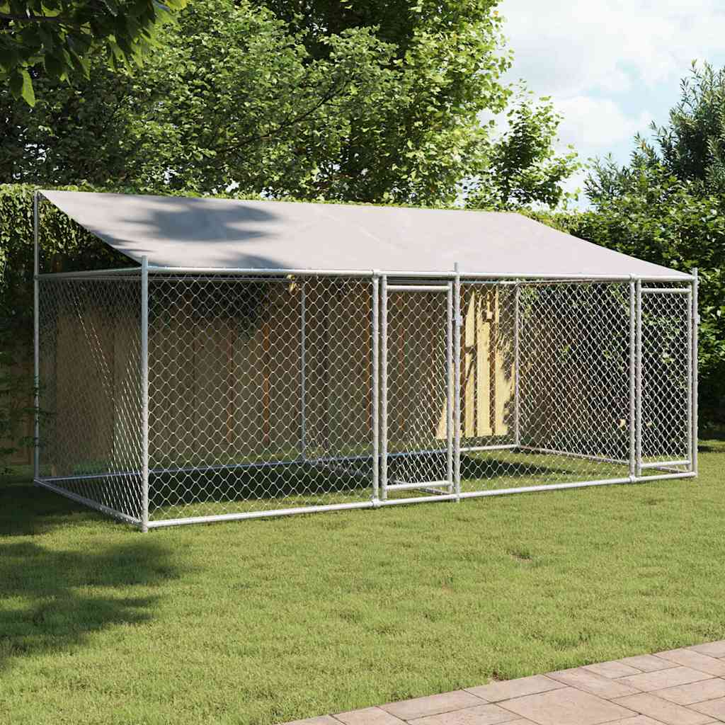 Hundezwinger mit Dach und Tür Grau 2x2x2 m Verzinkter Stahl