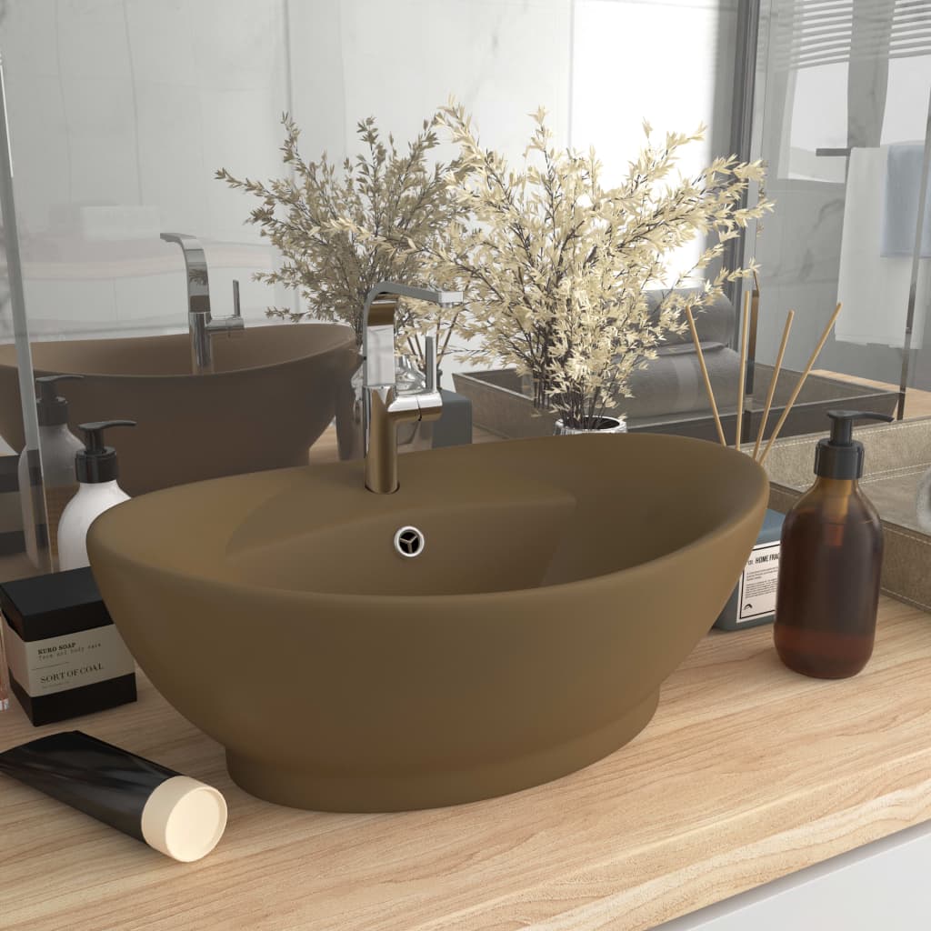 Luxus-Waschbecken Überlauf Oval Matt-Weiß 58,5x39 cm Keramik