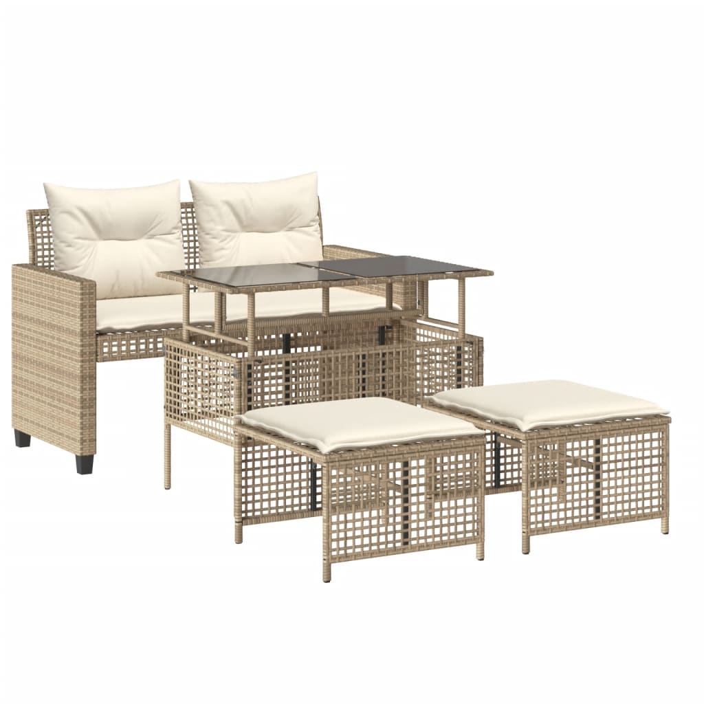 4-tlg. Garten-Sofagarnitur mit Kissen Schwarz Poly Rattan Glas