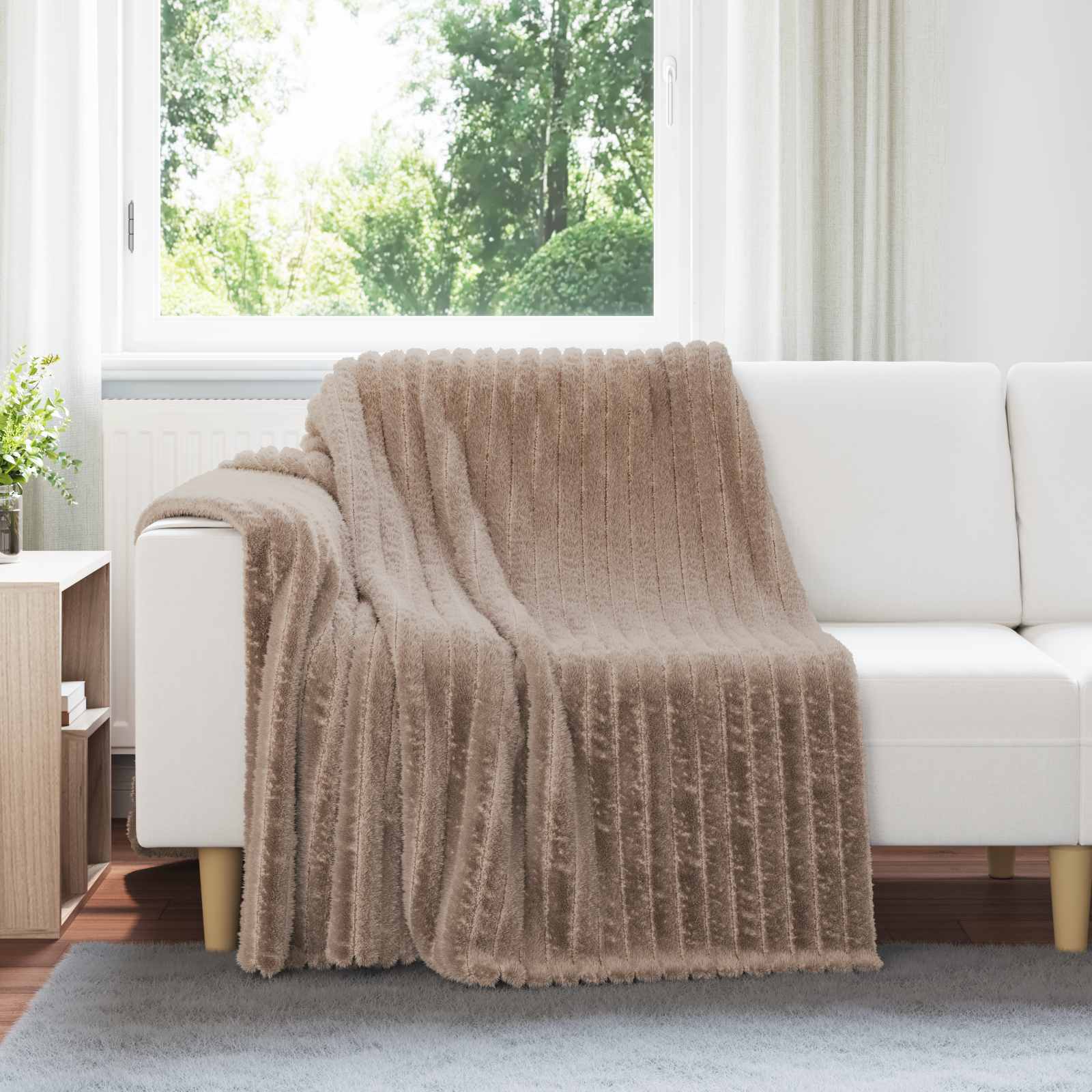 Überwurfdecke Beige 150 x 130 cm Fleece