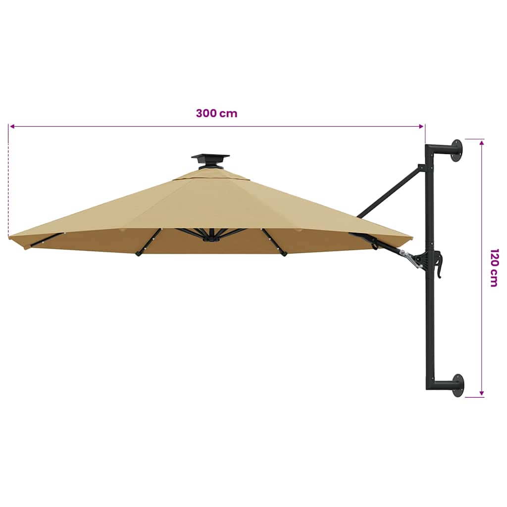 Sonnenschirm zur Wandmontage mit LEDs 300 cm Grün