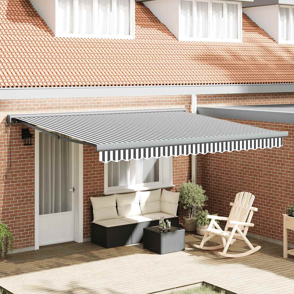 Markise Einziehbar Blau und Weiß 4x3 m Stoff und Aluminium