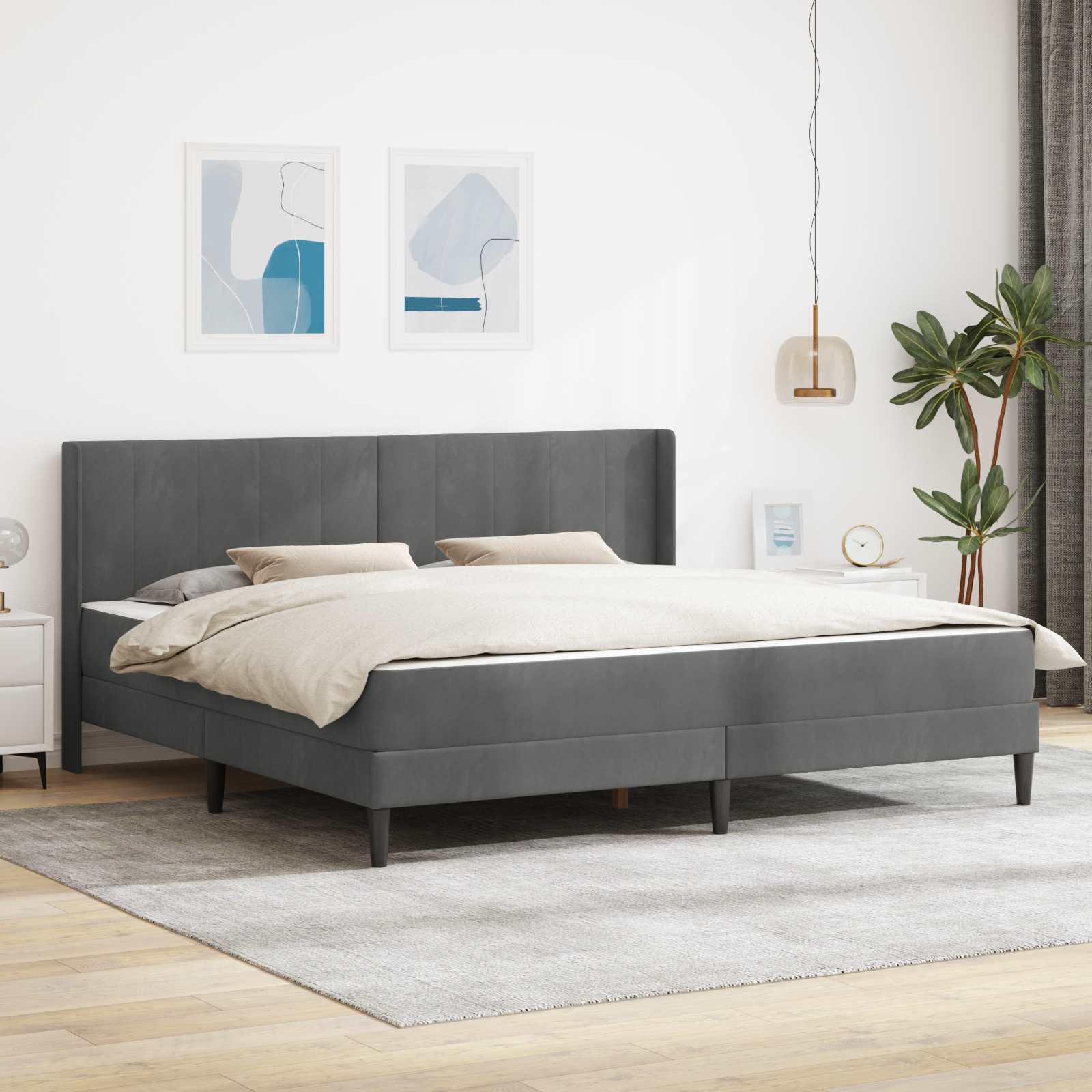 Bettgestell mit Matratze mit Kopfteil Hellgrau 80 x 200 cm Samt