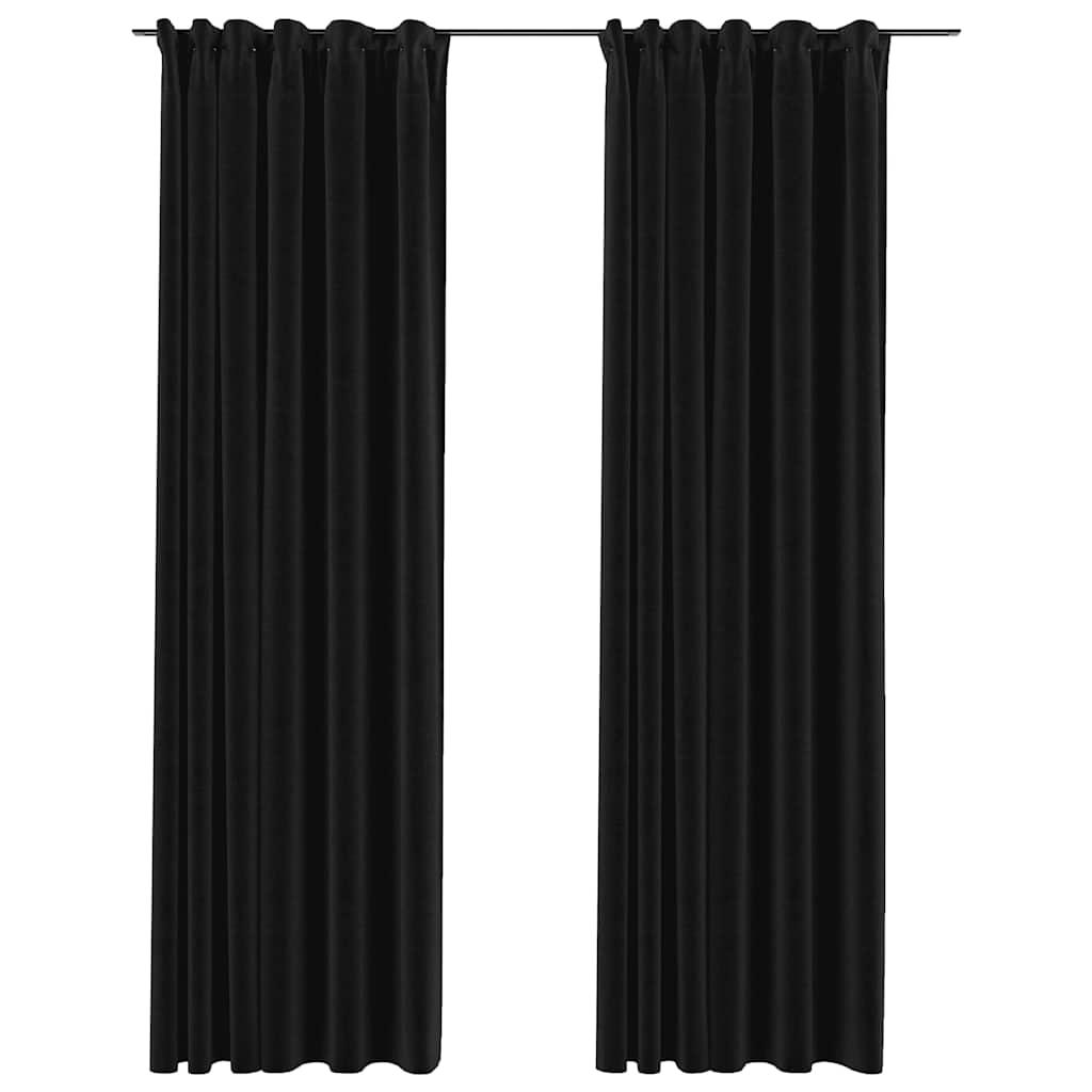 Verdunkelungsvorhänge Haken Leinenoptik 2Stk. Schwarz 140x175cm
