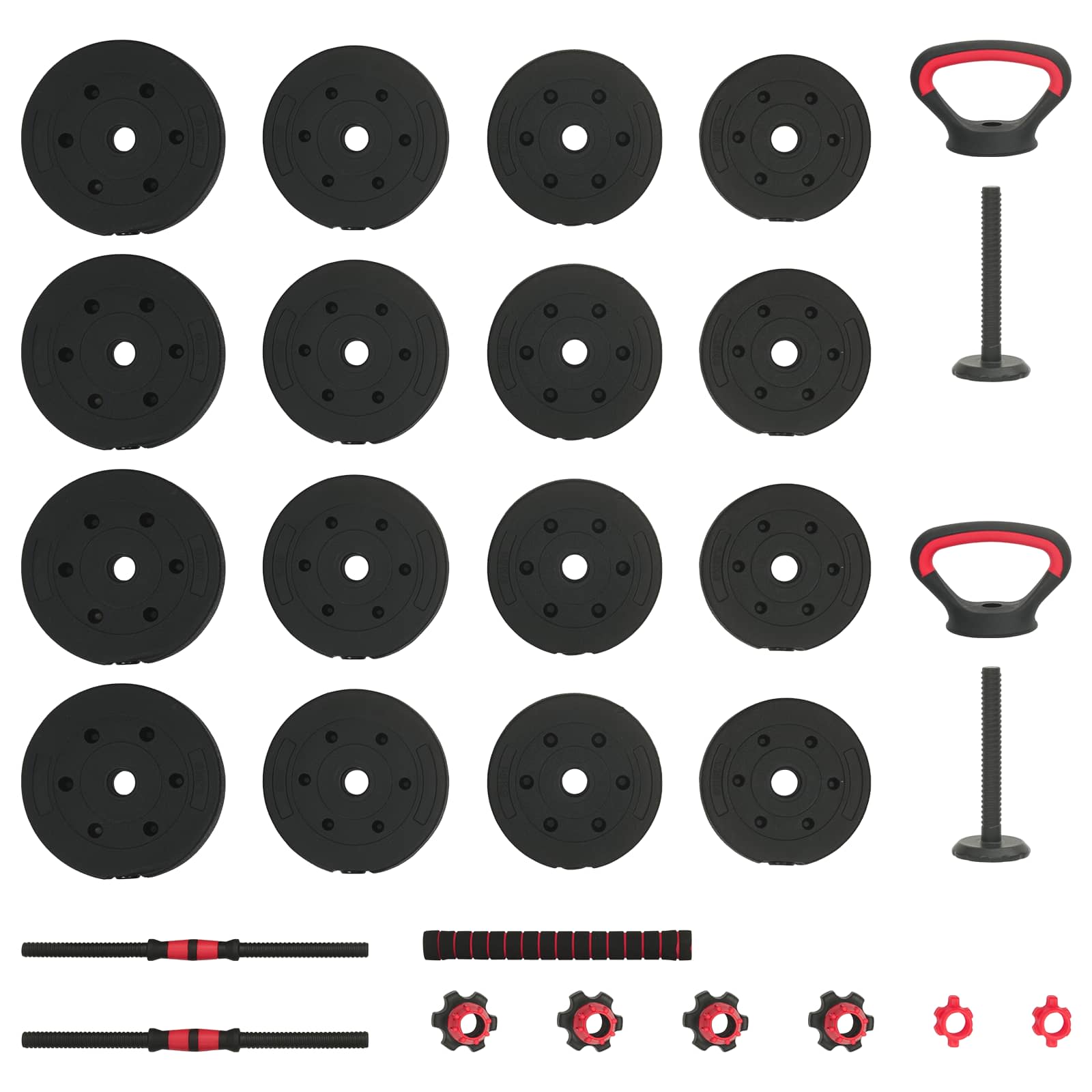 2-in-1 Hantelset 30kg Schwarz und Rot Zement und Eisensand