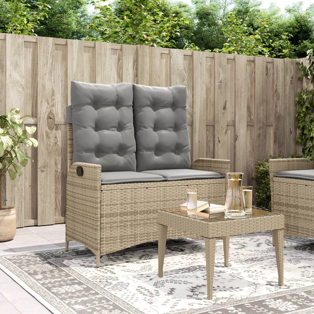 Gartenbank Verstellbar mit Kissen Schwarz Poly Rattan