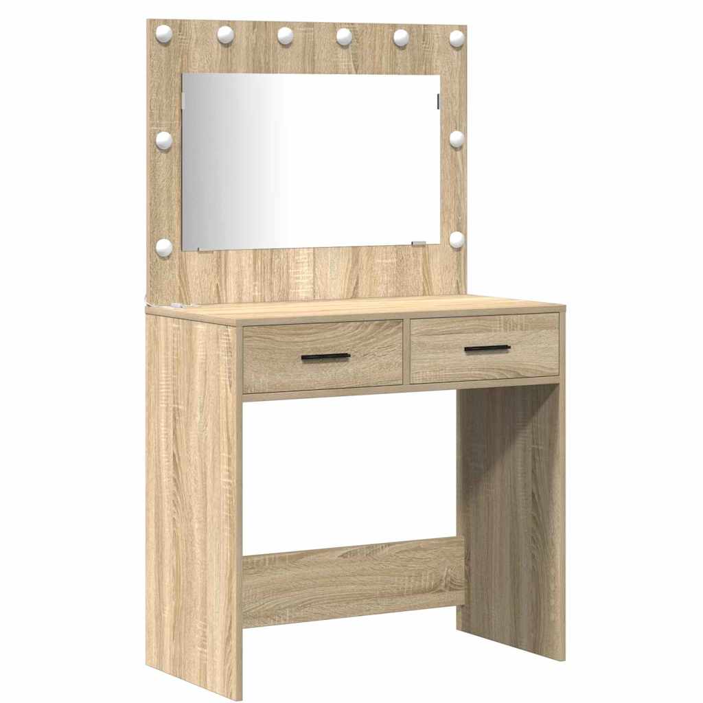 Schminktischset mit LED mit Schubladen 3 pcs Weiß Holzwerkstoff