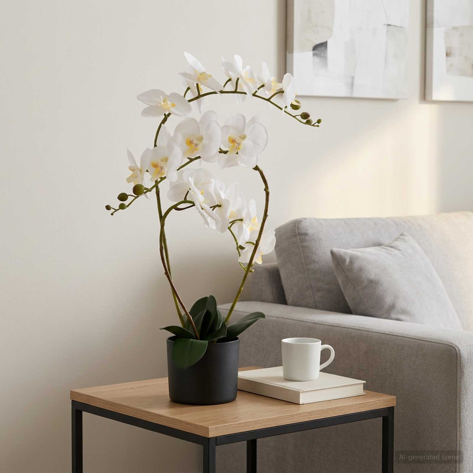 Künstliche Orchideenpflanze mit Topf Weiß 45 x 15 x 65 cm