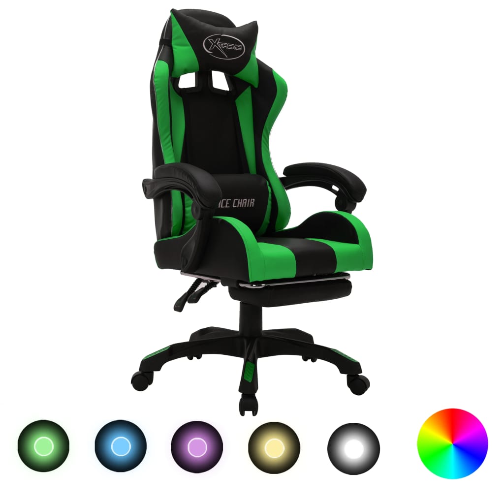 Gaming-Stuhl mit RGB LED-Leuchten Blau und Schwarz Kunstleder