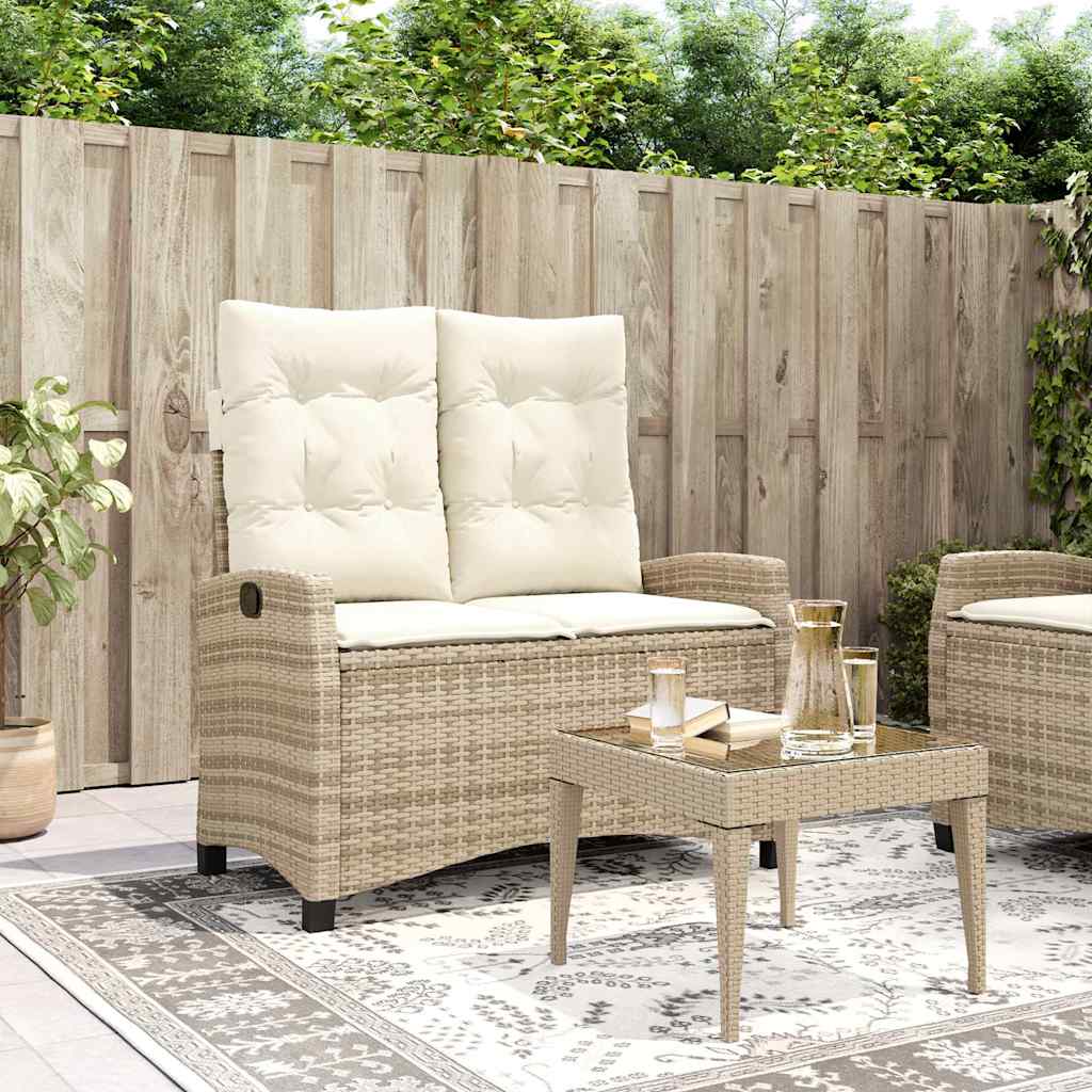 Gartenbank Verstellbar mit Kissen Schwarz Poly Rattan