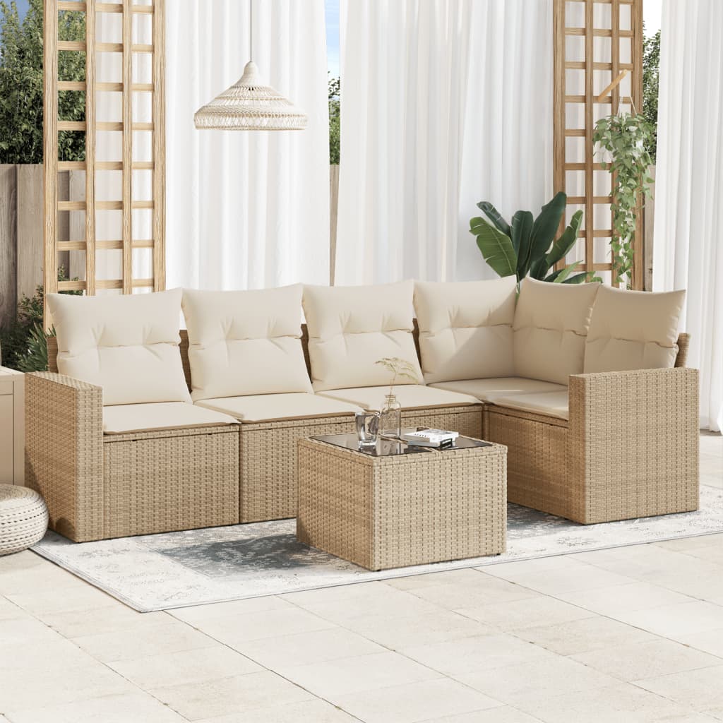 5-tlg. Garten-Sofagarnitur mit Kissen Schwarz Poly Rattan