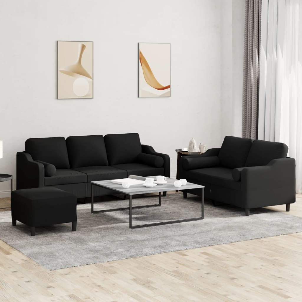 3-tlg. Sofagarnitur mit Kissen Braun Stoff