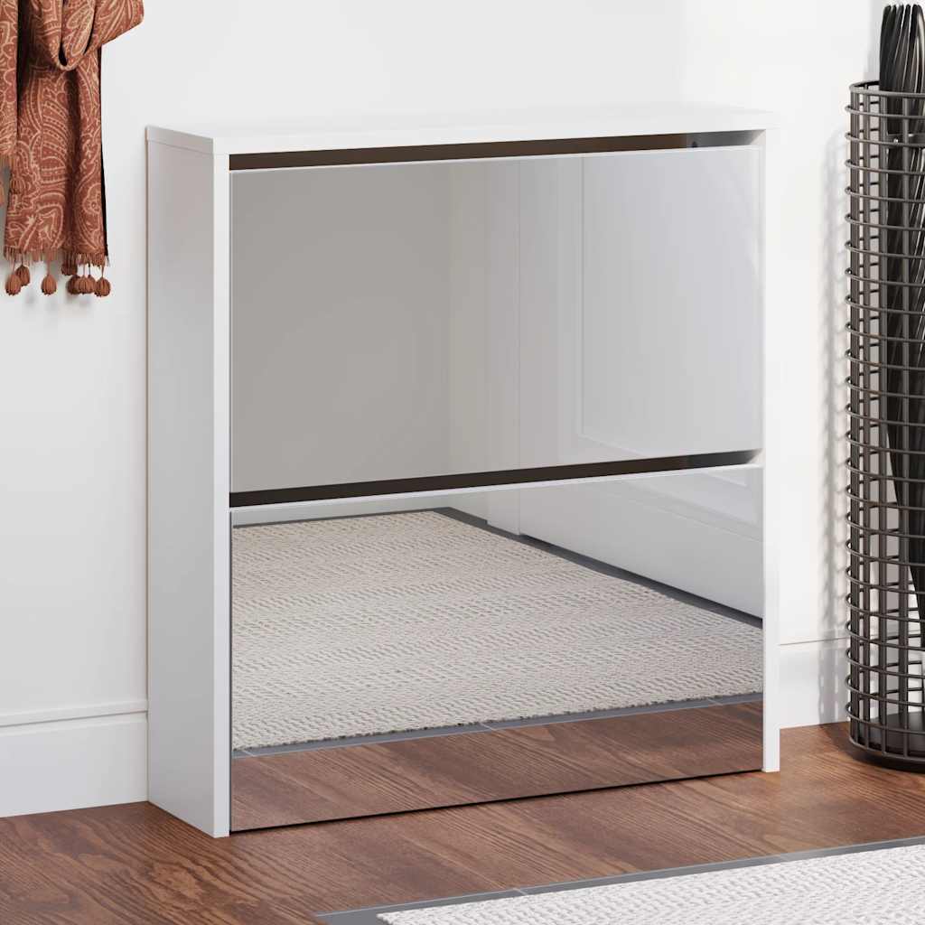 Schuhschrank mit 2 Fächern Spiegel Eiche-Optik 63x17x67 cm