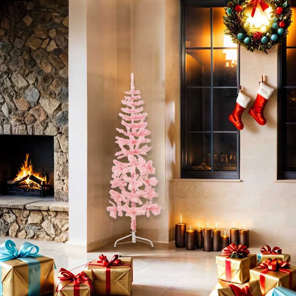 Künstlicher Halb-Weihnachtsbaum mit Ständer Schlank Weiß 180 cm