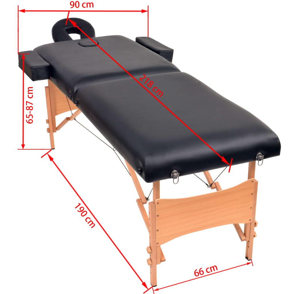 Massageliege 2-Zonen mit Hocker Klappbar 10 cm Sitz Schwarz