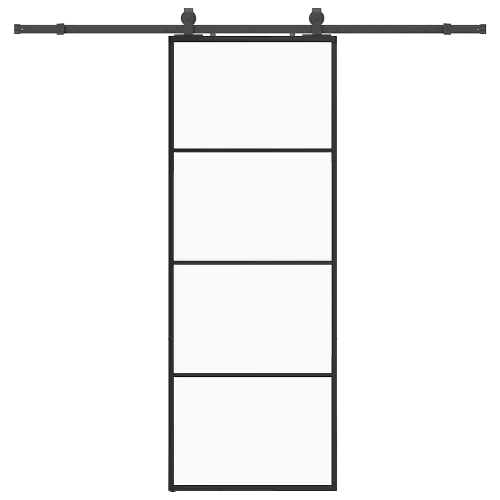 Schiebetür mit Beschlag Schwarz 76x205 cm ESG-Glas