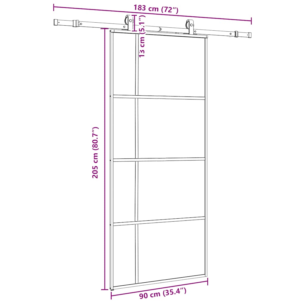 Schiebetür mit Beschlag Schwarz 76x205 cm ESG-Glas