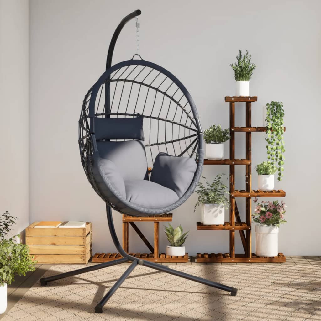 Hängesessel Ei-Design mit Ständer Anthrazit Rattan und Stahl