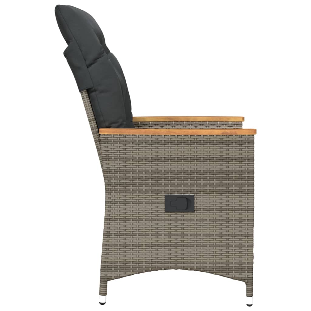 Gartensessel Verstellbar mit Kissen Schwarz Poly Rattan