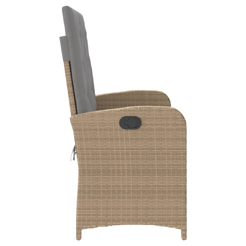 Gartenbank Verstellbar mit Kissen Schwarz Poly Rattan