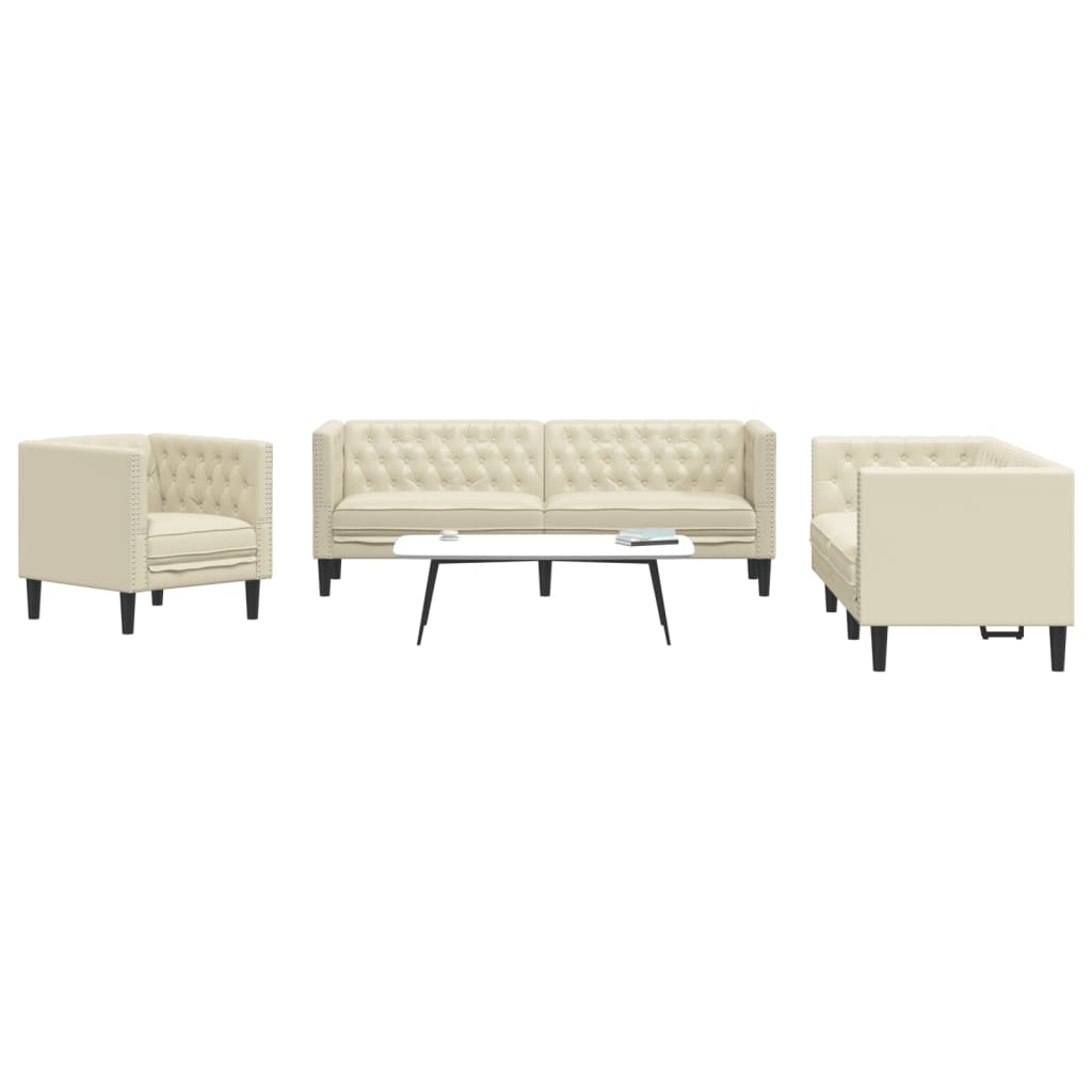 3-tlg. Chesterfield-Sofa-Set Schwarz Kunstleder