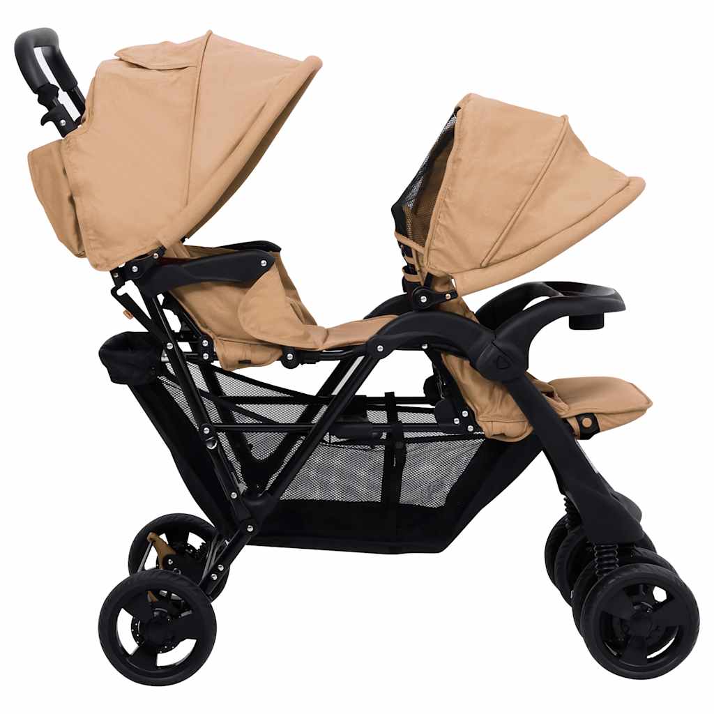 Tandem-Zwillingskinderwagen Dunkelgrau Stahl