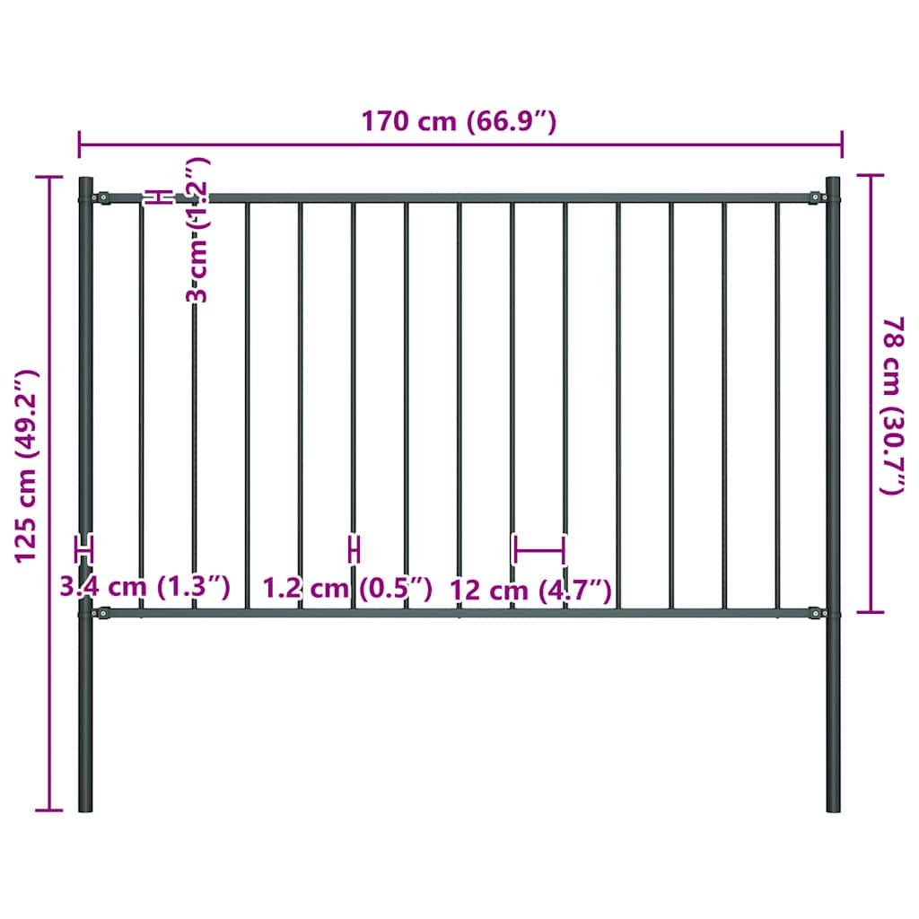 Zaunelement Woerden mit Pfosten Stahl 1,7 x 0,75 m Schwarz
