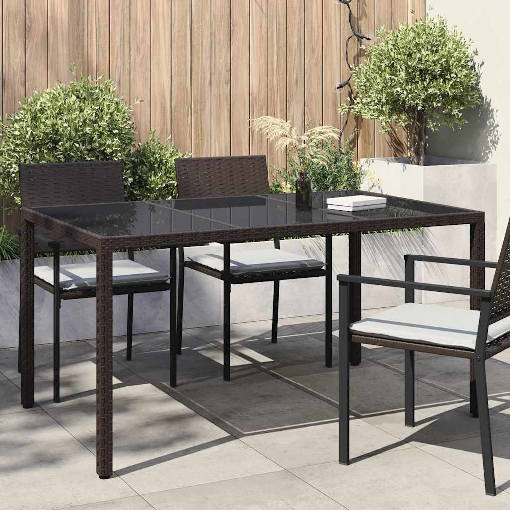 Gartentisch 150x90x75 cm Hartglas und Poly Rattan Grau