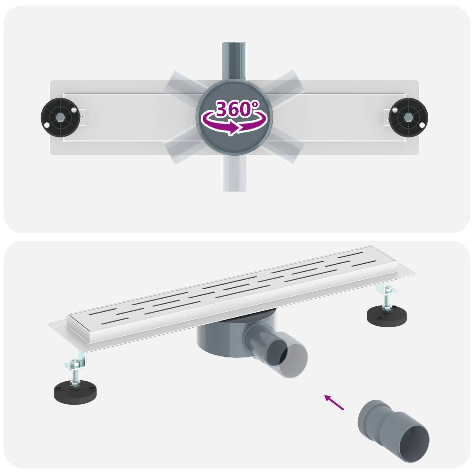 Duschabfluss mit Glashülle und 360° Siphon Schwarz 50 cm