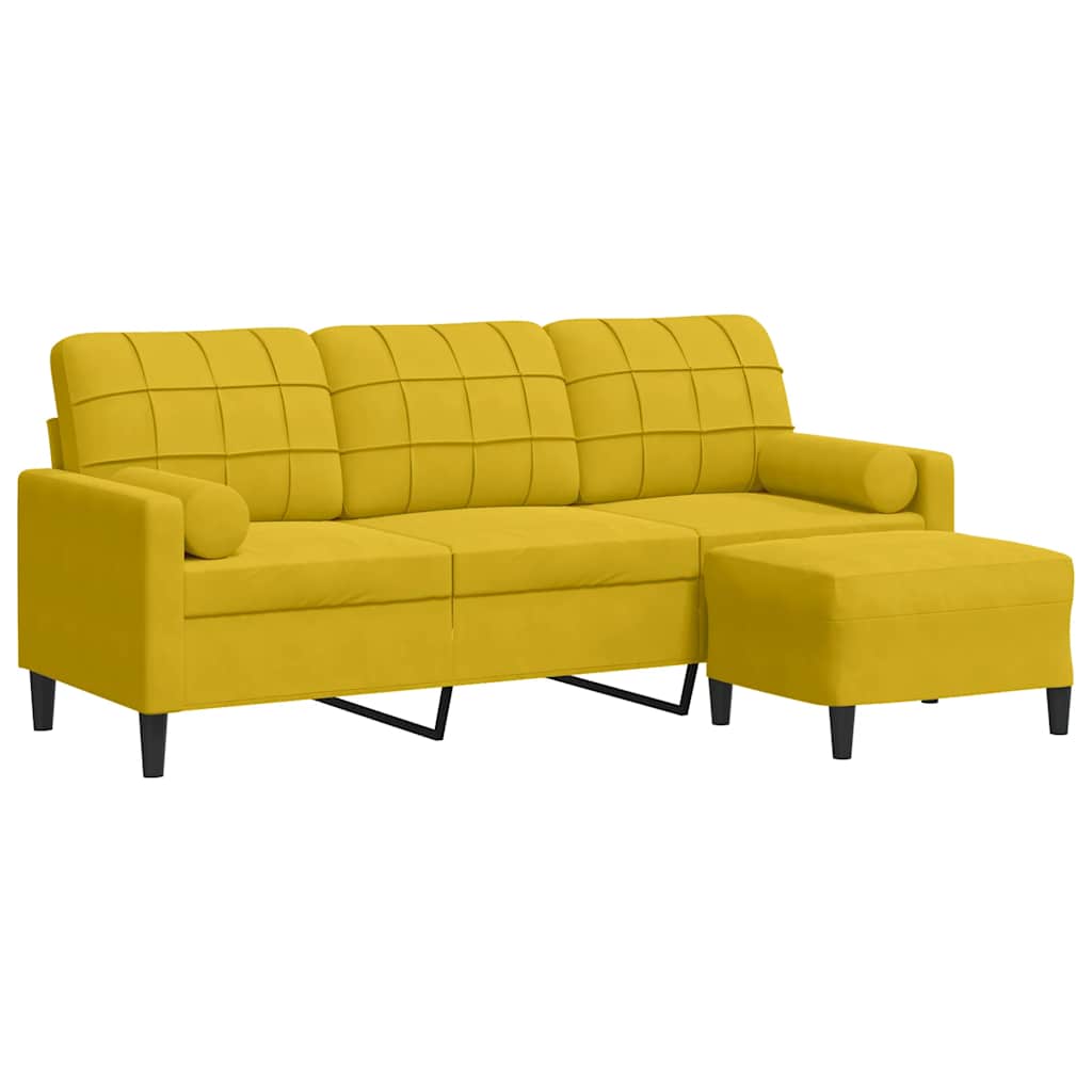 3-Sitzer-Sofa mit Hocker Hellgrau 180 cm Samt