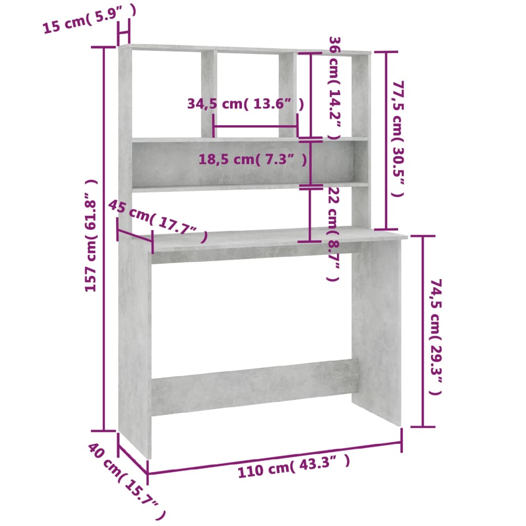 Schreibtisch mit Regalen Weiß 110x45x157 cm Holzwerkstoff