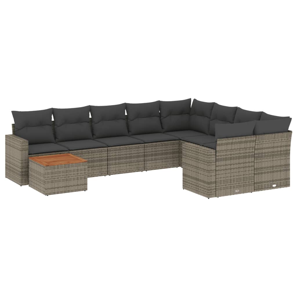 10-tlg. Garten-Sofagarnitur mit Kissen Schwarz Poly Rattan