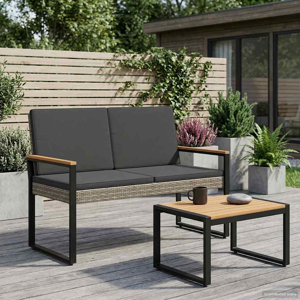 Bank Outdoor mit Kissen Schwarz 107 x 61 x 80 cm Poly-Rattan