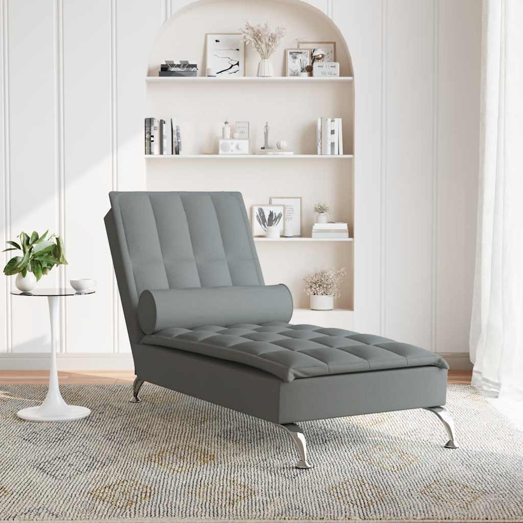 Massage-Chaiselongue mit Nackenrolle Hellgrau Stoff